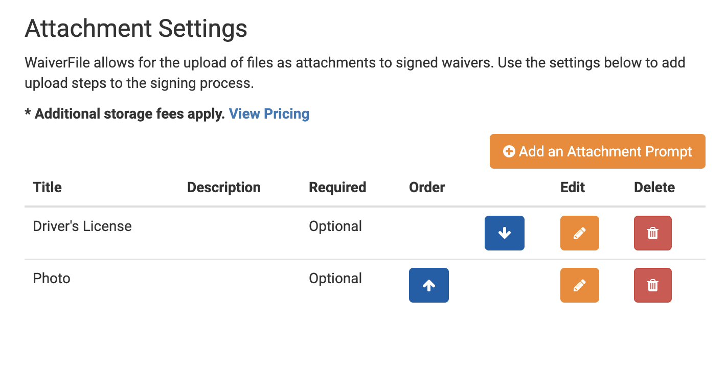 Setting up waiver form file attachments